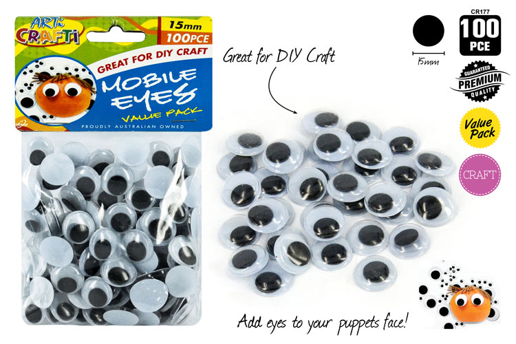 Joggle Eyes 15mm Black Pk100